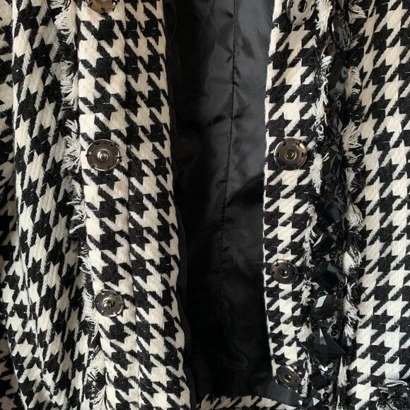 Moka Sport Black and White Houndstooth Blazer Jacket Rhinestone Fringe Size M - Picture 9 of 16